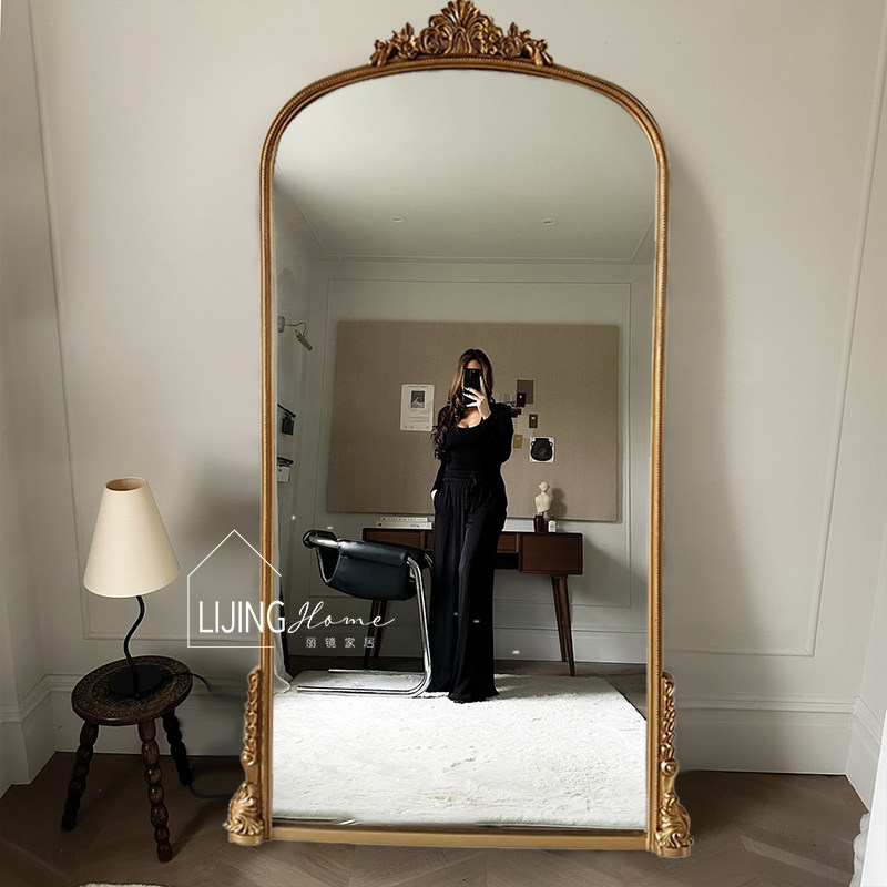 法式复古雕花全身镜欧式靠墙试衣镜服装店穿衣镜壁挂美式落地镜子
