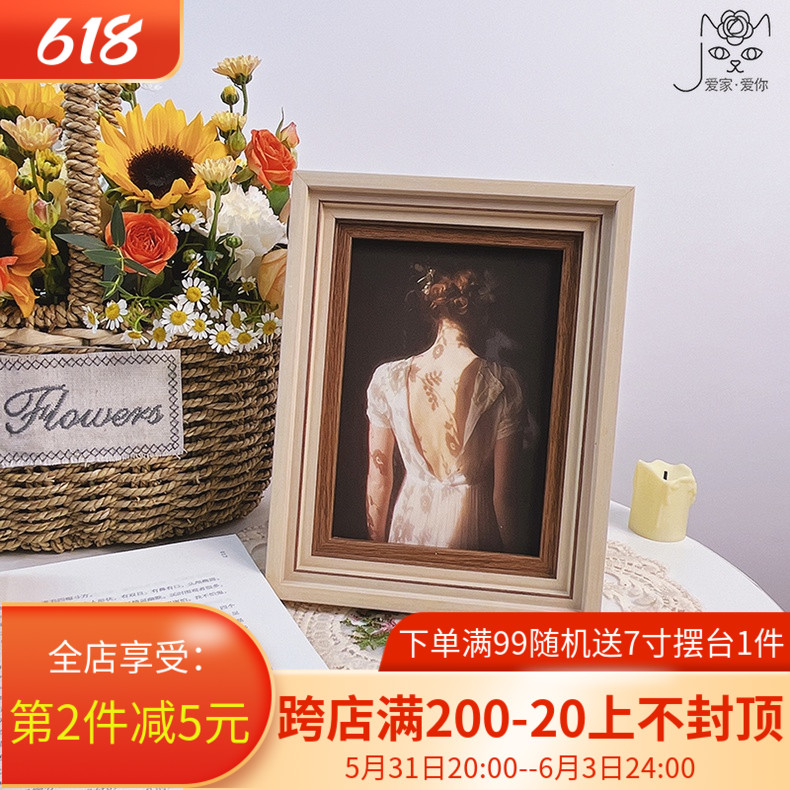 法式美式少女油画装饰画桌面摆件复古相框卧室客厅办公桌挂画摆台图片