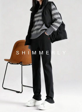 【纯棉】黑色加绒运动裤女冬季高个子加长烟管裤显瘦窄版直筒卫裤