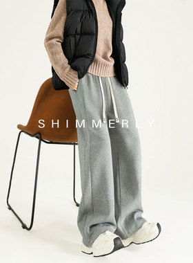 【高个子力推】加绒卫裤女窄版直筒运动裤子冬加厚灰色休闲阔腿裤