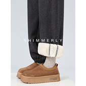 束脚羊羔绒灰色卫裤 子女冬加厚加绒运动裤 锁温保暖 东北防寒裤