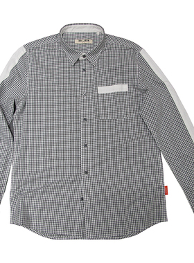 Schemer谋士男装拼布衬衫秋春秋季休闲修身男长袖牛仔风衬衣