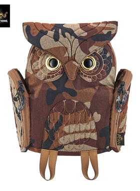 官网原创授权香港Morn Creations正品猫头鹰时尚休闲豹纹双肩书包