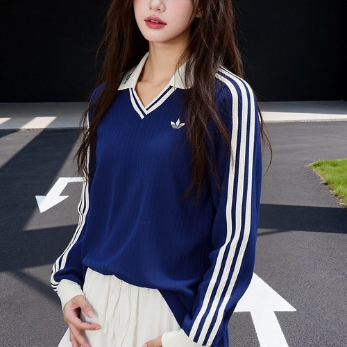阿迪达斯三叶草女条纹长袖POLO