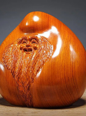 寿星工艺品寿桃生日寿礼木雕摆件