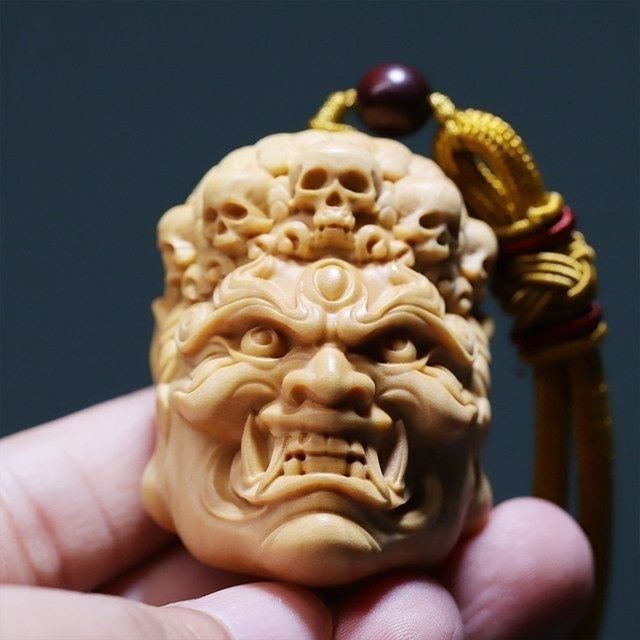 钥匙扣汽车挂件黄杨木雕不动明王