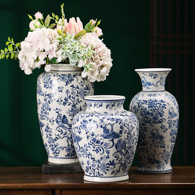 青花瓷陶瓷器花瓶仿古摆件客厅青花瓷仿古中式家居博古架装饰品