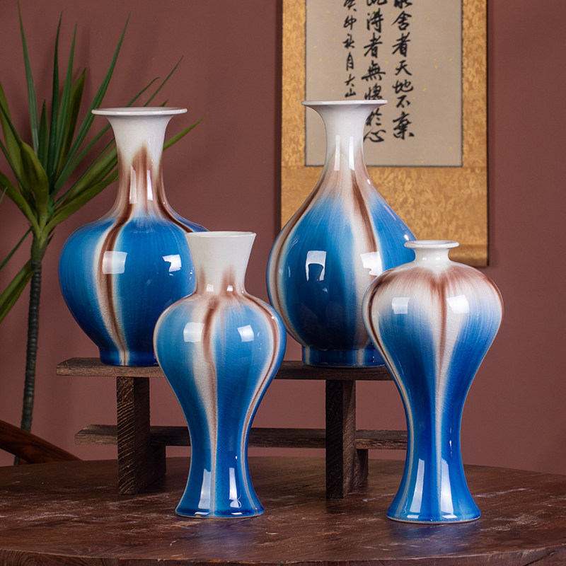 新中式青花瓷花瓶陶瓷仿古蓝色插花客厅复古玄关餐桌花器冰裂釉