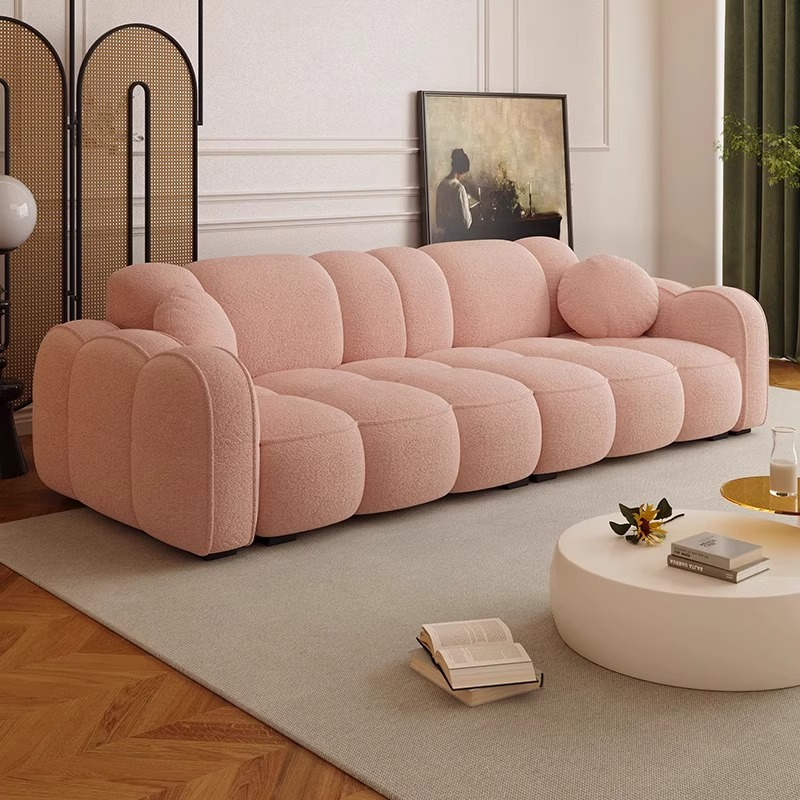 奶油风饼干沙发客厅现代简约公寓出租房小户型泡芙直排布艺沙发