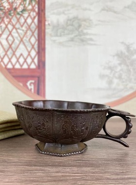 农村收来酒杯旧货合金铜雕花铜杯古董老货铜器铜印章摆件