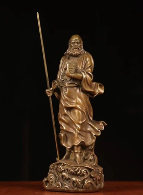 黄铜达摩精品仿古人物佛像站苇叶过江达摩工艺品装饰品礼物摆件