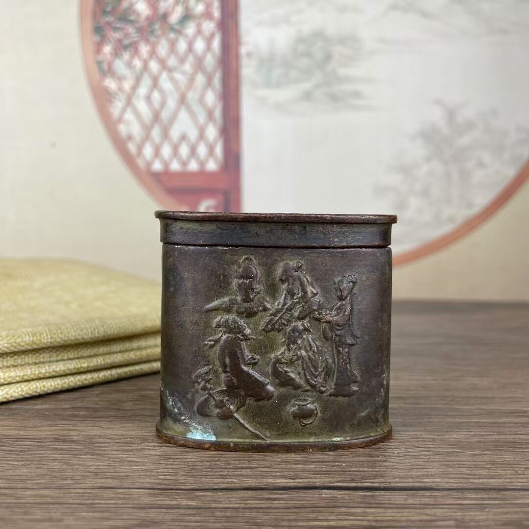 古玩杂项铜古代老式烟丝烟盒旱烟铜盒老物件复古旧货家居收藏摆件
