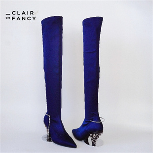 CLAIR de FANCY轻奢时尚尖头异形跟弹力长靴8750889