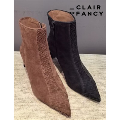 CLAIR de FANCY编织尖头短靴女细跟高跟及踝靴秋冬新款1509157