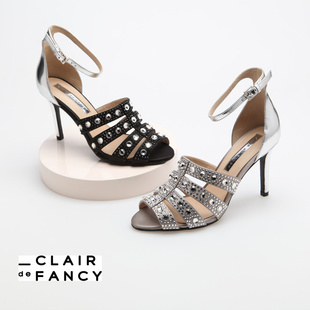 女鞋 CLAIR FANCY轻奢时尚 8910182 细高跟外穿罗马镶钻凉鞋