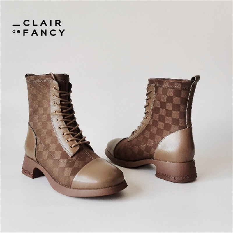 clair de fancy复古小香风厚底绑带马丁靴冬弹力短靴22新1350827