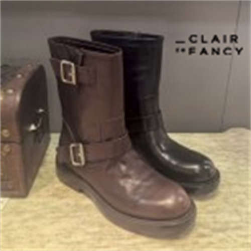 CLAIR de FANCY英伦风皮带扣马丁靴女西部靴平底圆头短靴1360157