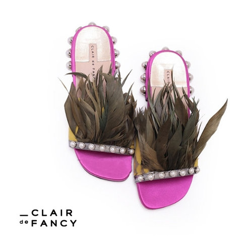 CLAIR de FANCY轻奢时尚女平跟外穿羽毛罗马凉拖鞋8160872