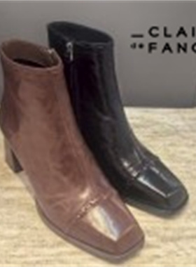 CLAIR de FANCY法式复古风方头短靴女粗跟百搭显瘦时装靴1655957