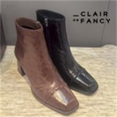 CLAIR de FANCY法式复古风方头短靴女粗跟百搭显瘦时装靴1655957