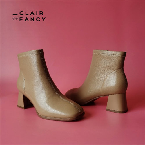 CLAIR de FANCY轻奢时尚方头方根侧拉链舒适23新款女短靴1589737