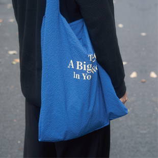 PAGELAB佩植原创蓝紫色大容量环保单肩包百搭多用印花可调节