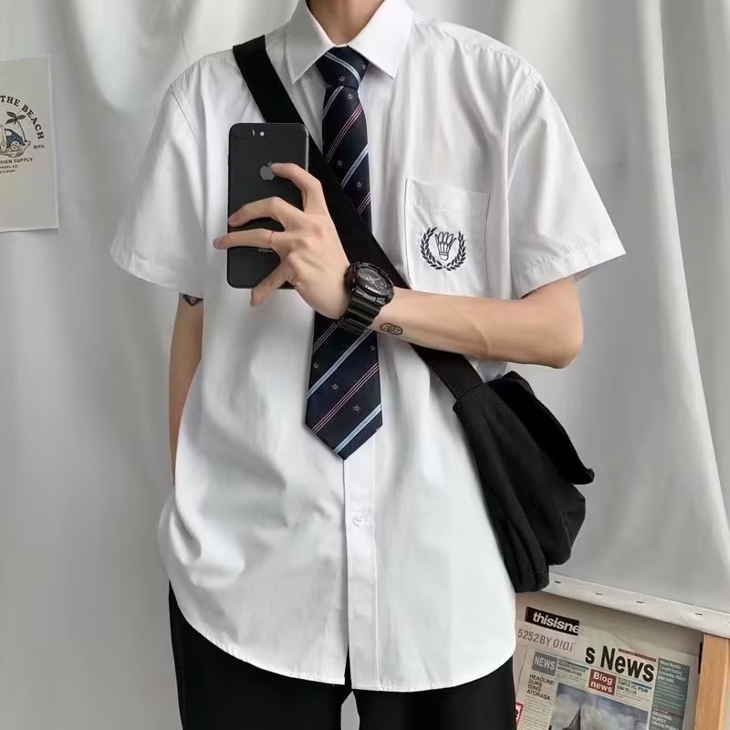 春夏季DK制服学院风短袖长袖休闲衬衫男女学生班服休闲刺绣衬衣潮