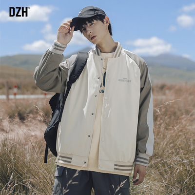 青少年休闲外套男加绒加厚秋冬款拼接棒球服男款2025新款夹克冬季