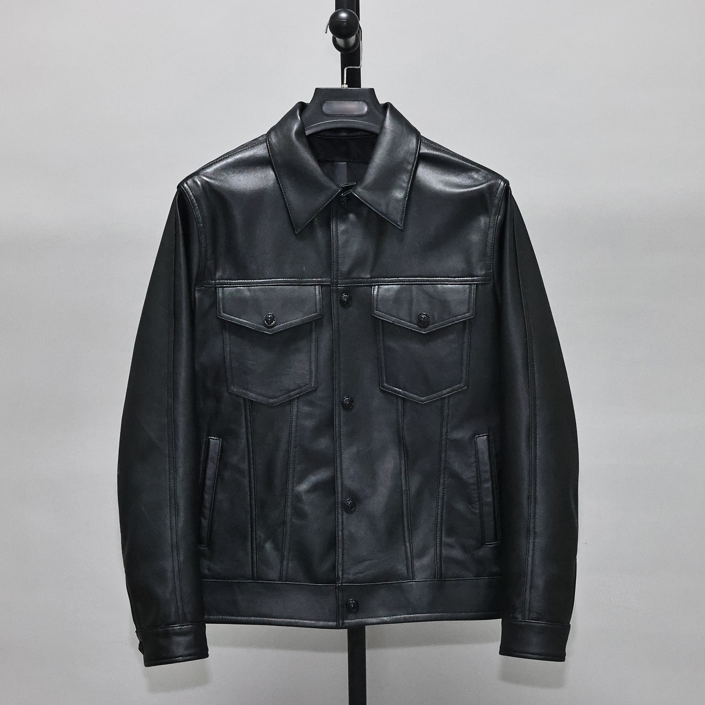 轻洗做旧头层绵羊真皮皮衣男修身短款青年休闲翻领牛仔夹克外套杨