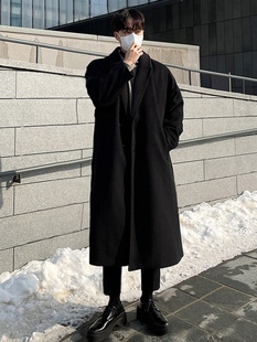 毛呢大衣男中长款过膝黑色秋冬季加绒加厚呢子外套ins潮韩系风衣