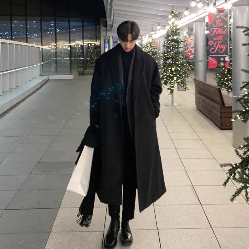 冬季新款顺毛呢子大衣男长款过膝韩版宽松帅气毛呢外套男英伦风衣,男装,毛呢大衣,淘宝优惠券,粉丝福利购,淘宝优惠卷