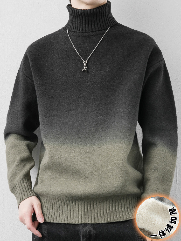 高领毛衣男士秋冬季2025新款渐变内搭保暖加厚加绒男生打底针织衫