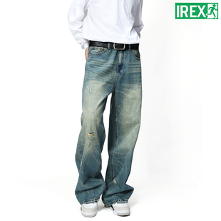 IREX内华达水洗蓝复古蓝牛仔裤男宽松美式重磅阔腿垂感直筒裤长裤