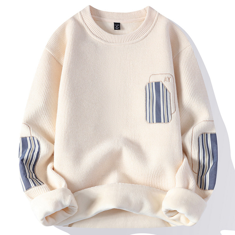 男士卫衣毛衣秋冬季新款一体加绒加厚宽松圆领保暖上衣打底针织衫