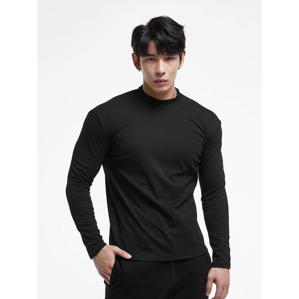 秋冬新款索罗娜t恤半高领内搭圆领长袖打底衫透气健身运动上衣男