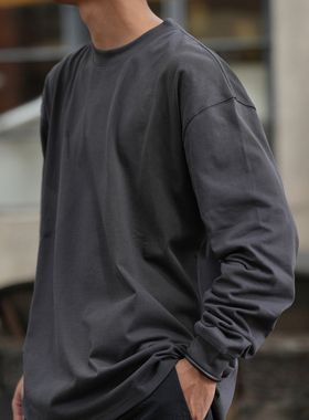 Procano日系宽松休闲圆领纯色百搭重磅打底长袖男女卫衣T恤潮300G