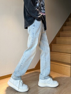 美式直筒牛仔裤男春秋2026新款高街潮牌宽松浅色窄版男生复古裤子