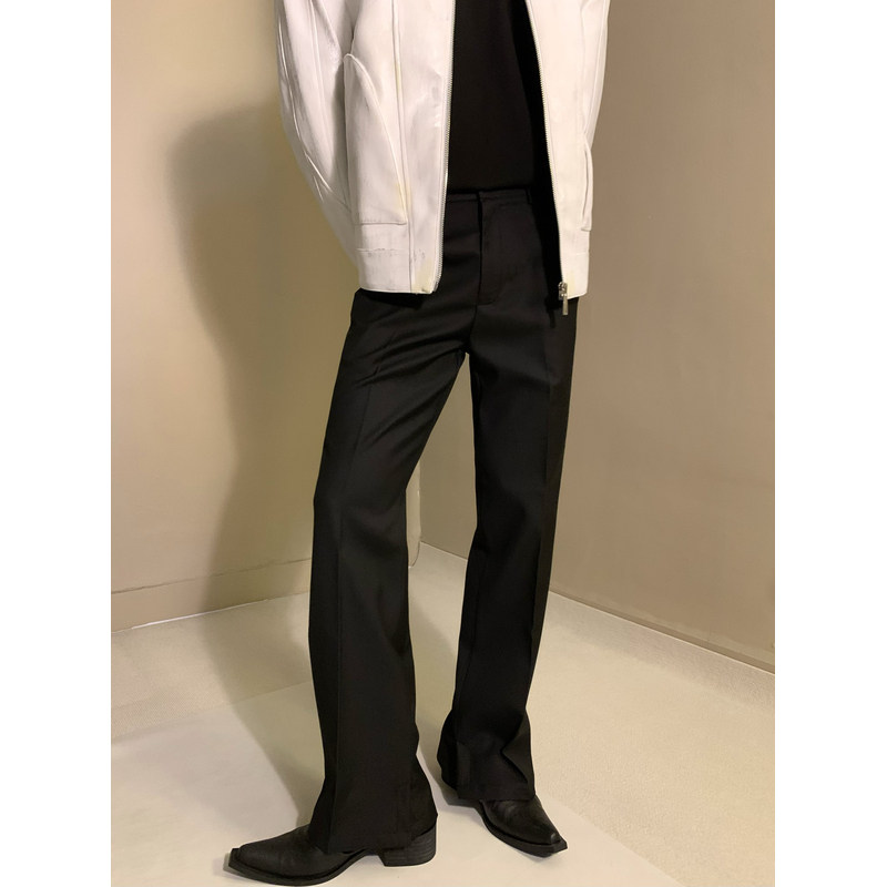 美式cleanfit直筒修身微喇叭黑色西裤男垂坠高级感堆积显瘦拖地裤