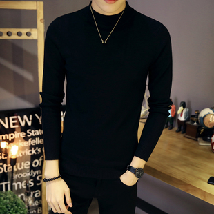 半高领毛衣男冬季2025春秋季薄款圆领修身中领黑色针织打底衫内搭