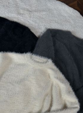 Oclin软糯重磅仿貂毛短宽立体剪裁圆领毛衣细针亲肤 23FW Drop1