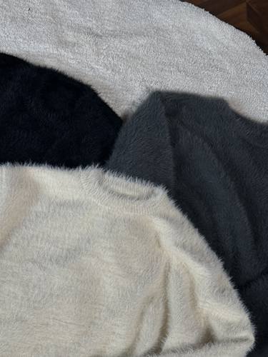 Oclin软糯重磅仿貂毛短宽立体剪裁圆领毛衣细针亲肤 23FW Drop1