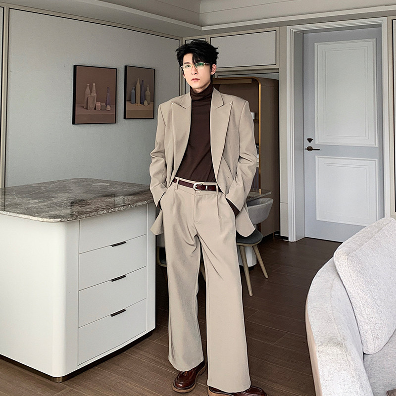 Hualun戗驳领西装套装男生高级感痞帅宽松韩版西服西裤一整套搭配
