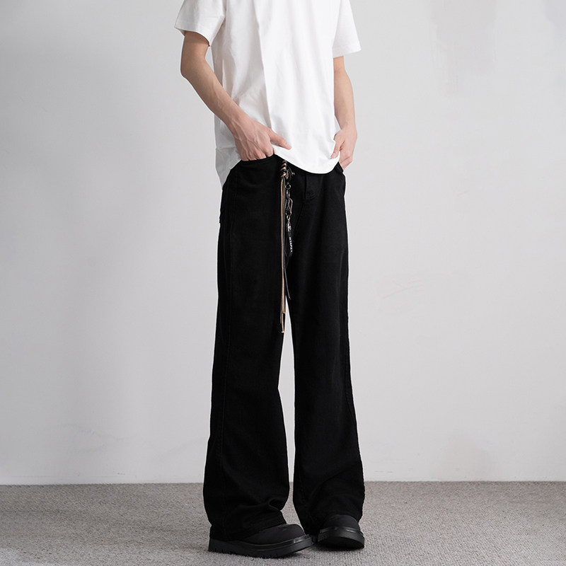 小柯XCOK美式高街黑色弯刀微喇牛仔裤男生宽松直筒青少年休闲裤子