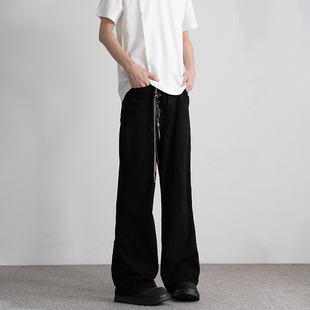 小柯XCOK美式高街黑色弯刀微喇牛仔裤男生宽松直筒青少年休闲裤子