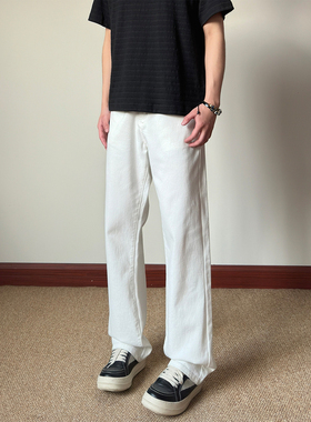 布老哥Blog秋季通勤白色美式牛仔裤基础百搭休闲裤显瘦直筒裤K594