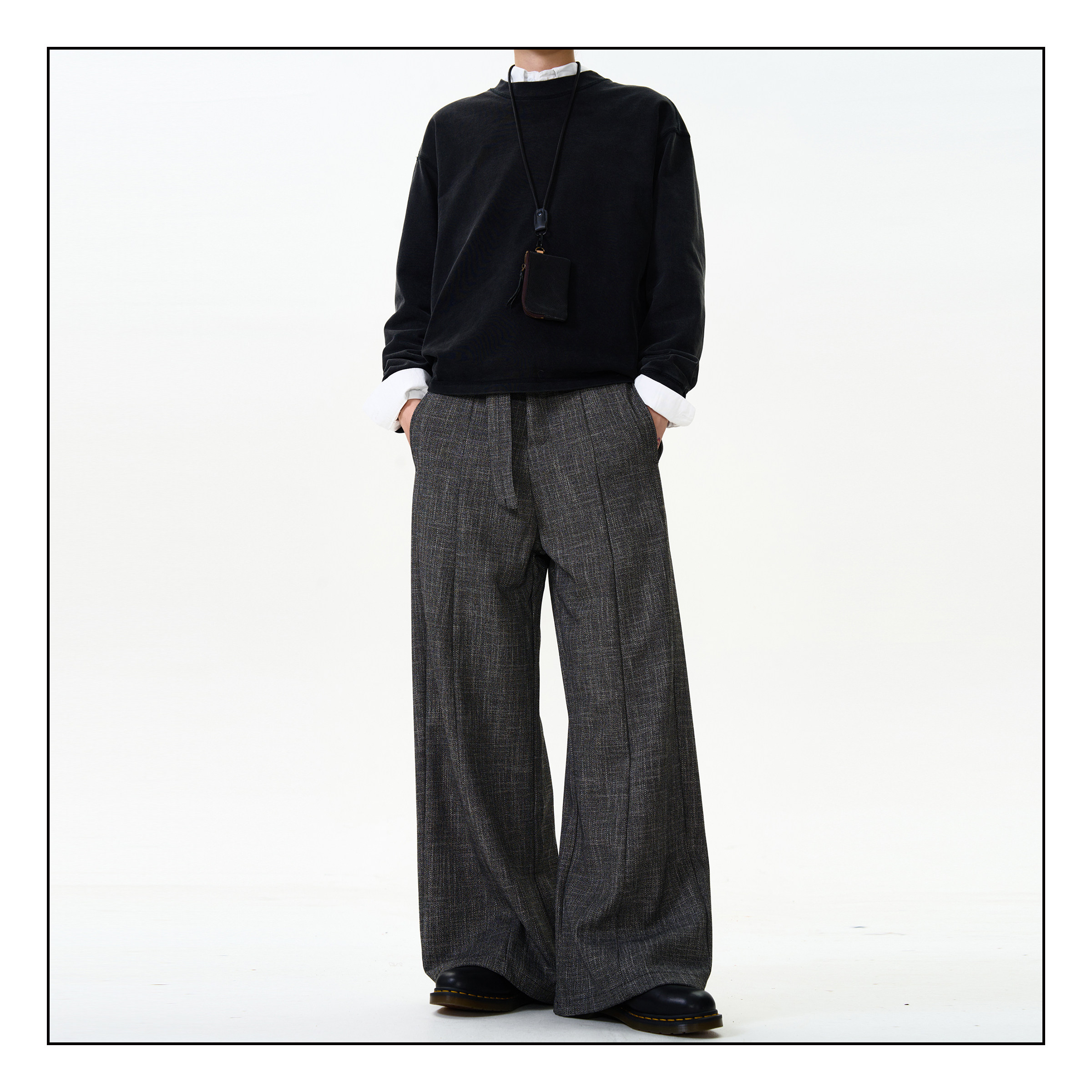 MADWITCH复古老钱风垂感休闲西裤男女宽松花灰纹理高级感直筒裤子