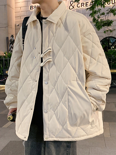 羽绒棉服男款冬季美式轻薄棉衣外套男生菱形格休闲宽松保暖棉袄子