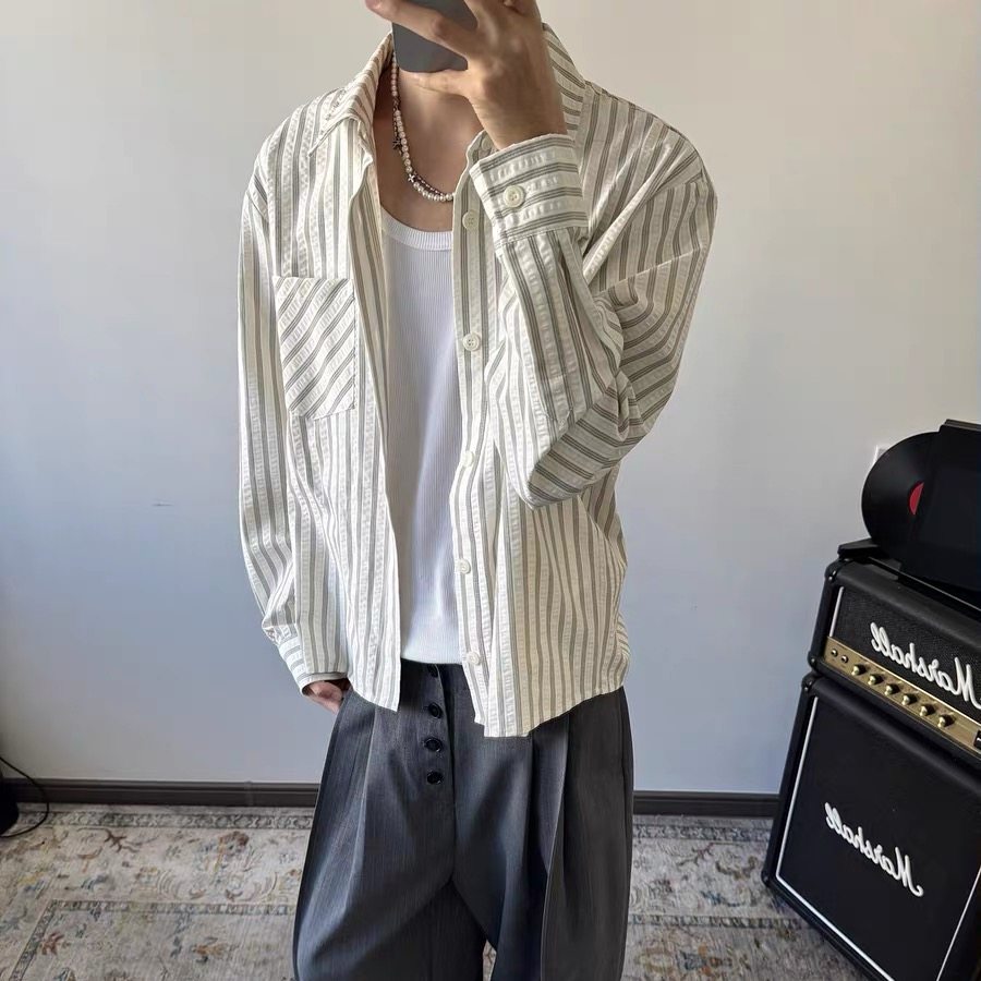 IWTFF条纹泡泡纱衬衫休闲
