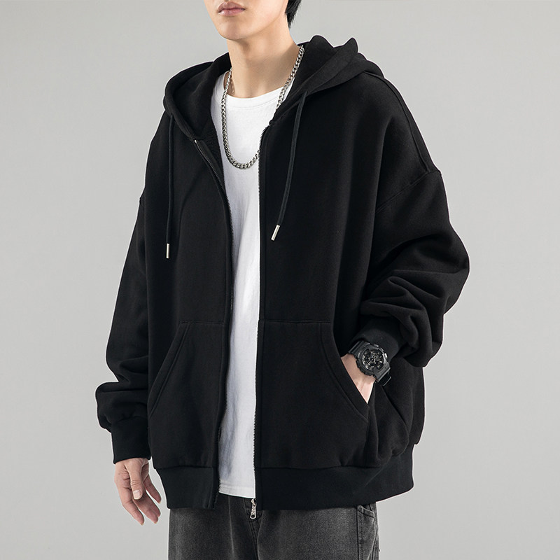 开衫卫衣男男士春秋款2025新款冬季加绒加厚连帽重磅潮牌外套衣服