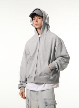 MADWITCH春秋cleanfit灰色连帽卫衣男女复古休闲boxy短款宽松外套
